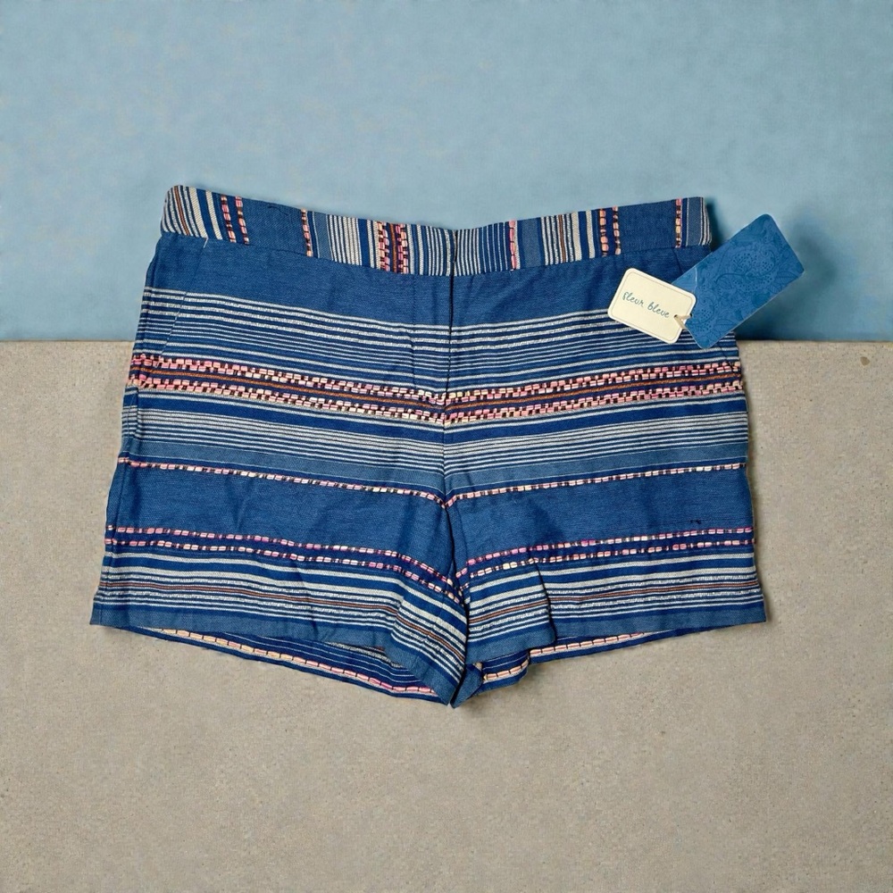 FLEUR BLEUE Women’s SIZE 12 Shorts BLUE BLUE PINK STRIPED CHINOS NWT